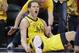 Indiana Pacers' Bojan Bogdanovic reacts after hitting a 3-point shot and being fouled during the second half against the Cleveland Cavaliers in Game 3 of a first-round NBA basketball playoff series Friday, April 20, 2018, in Indianapolis. Indiana won 92-90. (AP Photo/Darron Cummings)