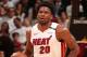 MIAMI, FL - APRIL 19: Justise Winslow #20 of the Miami Heat handles the ball against the Philadelphia 76ers in Game Three of Round One of the 2018 NBA Playoffs on April 19, 2018 at American Airlines Arena in Miami, Florida. NOTE TO USER: User expressly acknowledges and agrees that, by downloading and or using this Photograph, user is consenting to the terms and conditions of the Getty Images License Agreement. Mandatory Copyright Notice: Copyright 2018 NBAE (Photo by Issac Baldizon/NBAE via Getty Images)