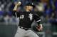 Chicago White Sox relief pitcher Danny Farquhar during a baseball game against the Kansas City Royals at Kauffman Stadium in Kansas City, Mo., Saturday, March 31, 2018. (AP Photo/Orlin Wagner)