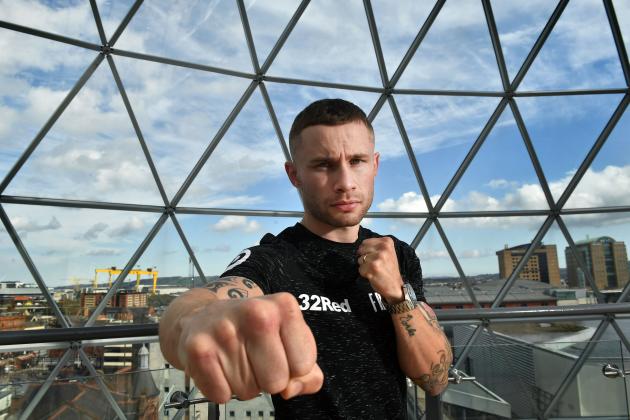 BELFAST, NORTHERN IRELAND - APRIL 19: Boxer Carl Frampton poses for a portrait at Victoria Square on April 19, 2018 in Belfast, Northern Ireland. Frampton was taking part in an open workout ahead of his World Boxing Organization interim featherweight title bout with Nonito Donaire. (Photo by Charles McQuillan/Getty Images)