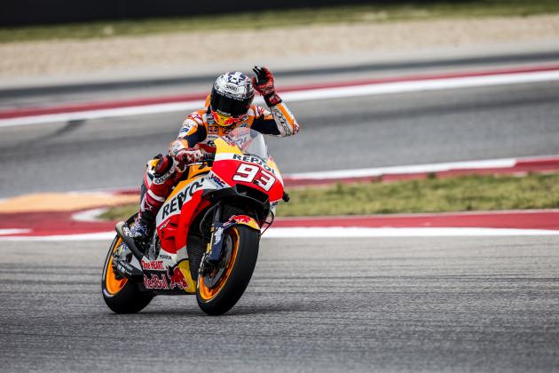 AUSTIN, TX - APRIL 21: Marc Marquez of Spain wves to the crowd during the MotoGP Red Bull U.S. Grand Prix of The Americas - Qualifying at Circuit of The Americas on April 21, 2018 in Austin, Texas. (Photo by Christian Pondella/Getty Images)
