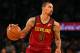 NEW YORK, NY - APRIL 09: George Hill #3 of the Cleveland Cavaliers handles the ball in the first half against the New York Knicks at Madison Square Garden on April 9, 2018 in New York City. NOTE TO USER: User expressly acknowledges and agrees that, by downloading and or using this photograph, User is consenting to the terms and conditions of the Getty Images License Agreement. (Photo by Mike Lawrie/Getty Images)