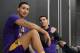 EL SEGUNDO, CA - FEBRUARY 12: Kyle Kuzma #0 and Lonzo Ball #2 of the Los Angeles Lakers talk during an all access practice on February 12, 2018 at UCLA Heath Training Center in El Segundo, California. NOTE TO USER: User expressly acknowledges and agrees that, by downloading and or using this photograph, User is consenting to the terms and conditions of the Getty Images License Agreement. Mandatory Copyright Notice: Copyright 2018 NBAE (Photo by Andrew D. Bernstein/NBAE via Getty Images)