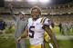 KNOXVILLE, TN - NOVEMBER 18: Derrius Guice #5 of the LSU Tigers celebrates after defeating the Tennessee Volunteers at Neyland Stadium on November 18, 2017 in Knoxville, Tennessee. (Photo by Michael Reaves/Getty Images)