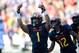 COLLEGE PARK, MD - OCTOBER 14: D.J. Moore #1 of the Maryland Terrapins celebrates with teammates after scoring against the Northwestern Wildcats on October 14, 2017 in College Park, Maryland. (Photo by G Fiume/Maryland Terrapins/Getty Images)