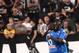 Napoli's French defender Kalidou Koulibaly (R) celebrates with teammate Italian midfielder Jorginho (L) after scoring a goal during the Italian Serie A football match between Juventus and Napoli on April 22, 2018 at the Allianz Stadium in Turin. (Photo by MARCO BERTORELLO / AFP) (Photo credit should read MARCO BERTORELLO/AFP/Getty Images)