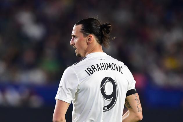 Zlatan Ibrahimovic of LA Galaxy looks on during the Major League Soccer match between Atlanta United and LA Galaxy in Carson, California on April 21, 2018. (Photo by Frederic J. BROWN / AFP) (Photo credit should read FREDERIC J. BROWN/AFP/Getty Images)