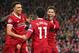 LIVERPOOL, ENGLAND - APRIL 24: Roberto Firmino of Liverpool celebrates with Mohamed Salah after scoring their fourth goal during the UEFA Champions League Semi Final First Leg match between Liverpool and A.S. Roma at Anfield on April 24, 2018 in Liverpool, United Kingdom. (Photo by Alex Livesey - Danehouse/Getty Images)