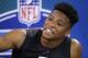 INDIANAPOLIS, IN - MARCH 02: Penn State running back Saquon Barkley looks on during the 2018 NFL Combine at Lucas Oil Stadium on March 2, 2018 in Indianapolis, Indiana. (Photo by Joe Robbins/Getty Images)