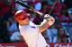 ANAHEIM, CA - APRIL 22: Mike Trout #27 of the Los Angeles Angels of Anaheim hits a two run home run in the eighth inning of the game against the San Francisco Giants at Angel Stadium on April 22, 2018 in Anaheim, California. (Photo by Jayne Kamin-Oncea/Getty Images)