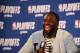 OAKLAND, CA - APRIL 24: Draymond Green #23 of the Golden State Warriors talks with the media following Game Five of Round One of the 2018 NBA Playoffs against the San Antonio Spurs on April 24, 2018 at ORACLE Arena in Oakland, California. NOTE TO USER: User expressly acknowledges and agrees that, by downloading and or using this photograph, user is consenting to the terms and conditions of Getty Images License Agreement. Mandatory Copyright Notice: Copyright 2018 NBAE (Photo by Noah Graham/NBAE via Getty Images)