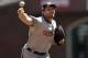 Washington Nationals starting pitcher Max Scherzer throws to the San Francisco Giants during the first inning of a baseball game Wednesday, April 25, 2018, in San Francisco. (AP Photo/Marcio Jose Sanchez)