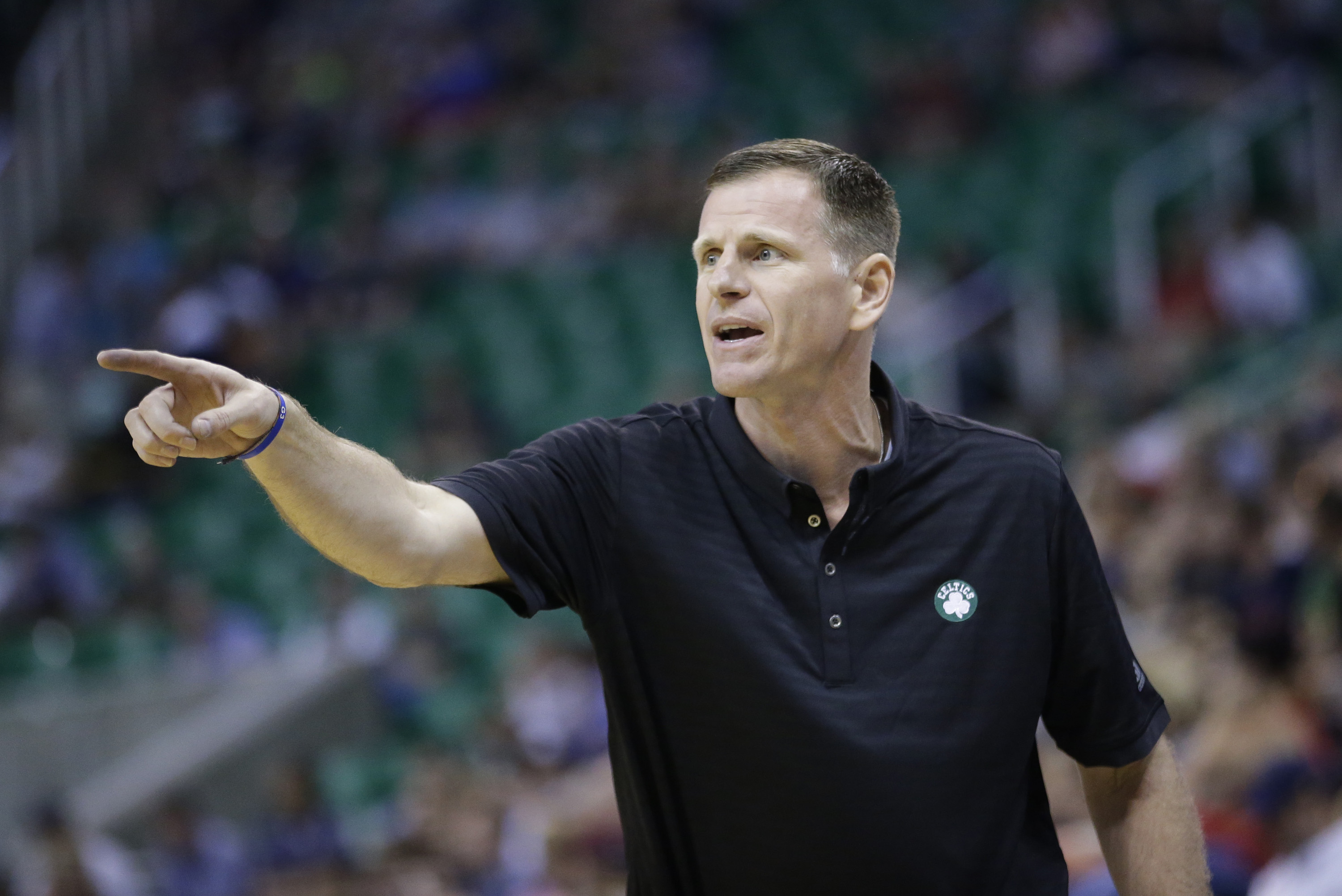 Jay Larranaga coaches in a game during his time as a Celtics assistant coach