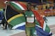 South Africa's Caster Semenya celebrates winning gold in the woman's 800m final at Carrara Stadium during the Commonwealth Games on the Gold Coast, Australia, Friday, April 13, 2018. (AP Photo/Dita Alangkara)