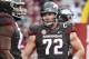 Arkansas lineman Frank Ragnow (72) warms up as he prepares to play Auburn during an NCAA college football game in Fayetteville, Ark., Saturday, Oct. 21, 2017. (AP Photo/Michael Woods)