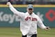 Cleveland Browns draft pick Baker Mayfield throws out the ceremonial first pitch before a baseball game between the Seattle Mariners and the Cleveland Indians, Friday, April 27, 2018, in Cleveland. (AP Photo/Tony Dejak)