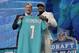 Commissioner Roger Goodell, left, poses with Alabama's Minkah Fitzpatrick after Fitzpatrick was selected by the Miami Dolphins during the first round of the NFL football draft, Thursday, April 26, 2018, in Arlington, Texas. (AP Photo/David J. Phillip)