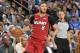 PHILADELPHIA, PA - APRIL 24: Tyler Johnson #8 of the Miami Heat handles the ball against the Philadelphia 76ers in Game Five of Round One of the 2018 NBA Playoffs on April 24, 2018 at the Wells Fargo Center in Philadelphia, Pennsylvania. NOTE TO USER: User expressly acknowledges and agrees that, by downloading and/or using this Photograph, user is consenting to the terms and conditions of the Getty Images License Agreement. Mandatory Copyright Notice: Copyright 2018 NBAE (Photo by David Dow/NBAE via Getty Images)