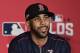 Boston Red Sox pitcher David Price smiles while talking with the media before baseball Game 1 of an American League Division Series against the Cleveland Indians, Thursday, Oct. 6, 2016 in Cleveland. (AP Photo/David Dermer)