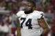 Oakland Raiders offensive tackle Vadal Alexander (74) during an NFL preseason football game against the Arizona Cardinals, Saturday, Aug. 12, 2017, in Glendale, Ariz. (AP Photo/Rick Scuteri)