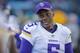 Minnesota Vikings' Teddy Bridgewater (5) on the sidelines during the second half of an NFL football game against the Carolina Panthers in Charlotte, N.C., Sunday, Dec. 10, 2017. The Panthers won 31-24. (AP Photo/Bob Leverone)