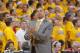 OAKLAND, CA - MAY 1: Head Coach Mark Jackson of the Golden State Warriors coaches against the Los Angeles Clippers in Game Six of the Western Conference Quarterfinals during the 2014 NBA Playoffs at Oracle Arena on May 1, 2014 in Oakland, California. NOTE TO USER: User expressly acknowledges and agrees that, by downloading and/or using this Photograph, user is consenting to the terms and conditions of Getty Images License Agreement. Mandatory Copyright Notice: Copyright 2014 NBAE (Photo by Rocky Widner/NBAE via Getty Images)