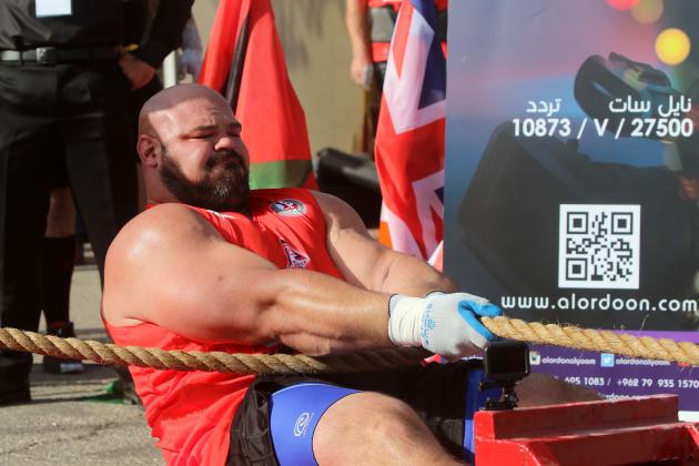 AMMAN, JORDAN- OCTOBER 20: World's strongest man American athlete Brian Shaw competes at the truck-pull competion of the World's Strongest Man event that takes place for the first time in the Middle East on October 20, 2017 in Amman, Jordan. ( Photo by Salah Malkawi/ Getty Images)