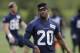 Seattle Seahawks running back Rashaad Penny takes part in a drill Friday, May 4, 2018, during NFL rookie football camp in Renton, Wash. (AP Photo/Ted S. Warren)