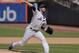 New York Mets' pitcher Matt Harvey (33) delivers against the Atlanta Braves during the seventh inning of a baseball game, Thursday, May 3, 2018, in New York. (AP Photo/Julie Jacobson)
