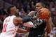 CHICAGO, IL - MARCH 23: Shabazz Muhammad #15 of the Milwaukee Bucks drives against David Nwaba #11 of the Chicago Bulls at the United Center on March 23, 2018 in Chicago, Illinois. NOTE TO USER: User expressly acknowledges and agrees that, by downloading and or using this photograph, User is consenting to the terms and conditions of the Getty Images License Agreement. (Photo by Jonathan Daniel/Getty Images)