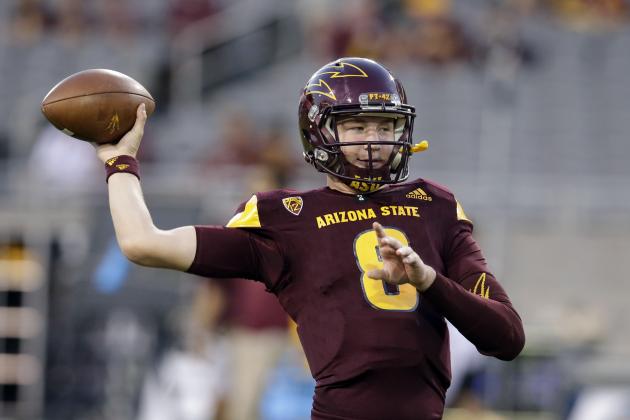 Arizona State quarterback Blake Barnett (8) in the first half during an NCAA college football game against Oregon, Saturday, Sept. 23, 2017, in Tempe, Ariz. (AP Photo/Rick Scuteri)