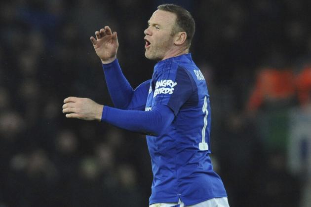 Everton's Wayne Rooney reacts during the English FA Cup Third Round soccer match between Liverpool and Everton at Anfield in Liverpool, England, Friday, Jan. 5, 2018. (AP Photo/Rui Vieira)