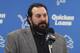 FILE - In this April 27, 2018, file photo, Detroit Lions coach Matt Patricia introduces first-round draft pick Frank Ragnow at the NFL football team's training facility in Allen Park, Mich. Patricia is maintaining his innocence after a 1996 sexual assault allegation against him resurfaced in reports Wednesday night, May 9. (AP Photo/Carlos Osorio, File)