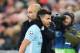 BASEL, SWITZERLAND - FEBRUARY 13: Head coach Pep Guardiola of Manchester City hugs Sergio Aguero of Manchester City during the UEFA Champions League Round of 16 First Leg match between FC Basel and Manchester City at St. Jakob-Park on February 13, 2018 in Basel, Switzerland. (Photo by TF-Images/Getty Images)