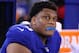 EAST RUTHERFORD, NJ - SEPTEMBER 18: Ereck Flowers #74 of the New York Giants sits on the bench against the Detroit Lions during their game at MetLife Stadium on September 18, 2017 in East Rutherford, New Jersey. (Photo by Al Bello/Getty Images)