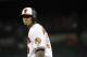 Baltimore Orioles' Manny Machado takes a lead from first base during a baseball game against the Tampa Bay Rays, Thursday, April 26, 2018, in Baltimore. (AP Photo/Patrick Semansky)