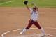 Oklahoma starting pitcher Paige Parker pitches in the third inning of a Division I NCAA college softball game against Central Arkansas in Norman, Okla., Friday, May 15, 2015. Oklahoma won 8-0 in five innings and advances to play Texas A&M. (AP Photo/Sue Ogrocki)