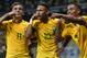 BELO HORIZONTE, BRAZIL - NOVEMBER 10: Philippe Coutinho #11, Neymar #10 and Gabriel Jesus #9 of Brazil celebrates a scored goal against Argentina during a match between Brazil and Argentina as part 2018 FIFA World Cup Russia Qualifier at Mineirao stadium on November 10, 2016 in Belo Horizonte, Brazil. (Photo by Pedro Vilela/Getty Images)