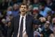 Boston Celtics head coach Brad Stevens instructs his team during the second half of Game 1 of the NBA basketball Eastern Conference Finals against the Cleveland Cavaliers, Sunday, May 13, 2018, in Boston. (AP Photo/Michael Dwyer)