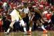 HOUSTON, TX - MAY 14: James Harden #13 of the Houston Rockets defends Kevin Durant #35 of the Golden State Warriors in the first half in Game One of the Western Conference Finals of the 2018 NBA Playoffs at Toyota Center on May 14, 2018 in Houston, Texas. NOTE TO USER: User expressly acknowledges and agrees that, by downloading and or using this photograph, User is consenting to the terms and conditions of the Getty Images License Agreement. (Photo by Ronald Martinez/Getty Images)