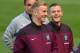 DUBLIN, IRELAND - JUNE 06: England players Joe Hart (l) and Jack Wilshere shares a joke during the pitch walk round ahead of Sunday's friendly internmational against the Republic of Ireland at Aviva Stadium on June 6, 2015 in Dublin, Ireland. (Photo by Stu Forster/Getty Images)
