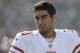San Francisco 49ers quarterback Jimmy Garoppolo against the Los Angeles Rams during the first half of an NFL football game Sunday, Dec. 31, 2017, in Los Angeles. (AP Photo/Rick Scuteri)