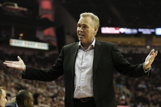HOUSTON, TX - MAY 08:  Head coach Mike D'Antoni of the Houston Rockets shows his displeasure during action against the Utah Jazz during Game Five of the Western Conference Semifinals of the 2018 NBA Playoffs at Toyota Center on May 8, 2018 in Houston, Texas.  NOTE TO USER: User expressly acknowledges and agrees that, by downloading and or using this photograph, User is consenting to the terms and conditions of the Getty Images License Agreement.  (Photo by Bob Levey/Getty Images)