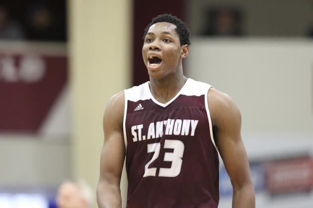 St. Anthony's Charles Bassey #23 yells to a teammate against Hudson Catholic during a high school basketball game at the 2017 Hoophall Classic on Saturday, January 14,, 2017, in Springfield, MA. Hudson Catholic won the game. (AP Photo/Gregory Payan)