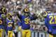 Los Angeles Rams' Aaron Donald fires up the crow during an NFL football game against the Seattle Seahawks Sunday, Oct. 8, 2017, in Los Angeles. (AP Photo/Jae C. Hong)