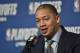 CLEVELAND, OH - MAY 7: Head Coach Tyronn Lue of the Cleveland Cavaliers speaks with the media during a press conference after the game against the Toronto Raptors in Game Four of the Eastern Conference Semifinals during the 2018 NBA Playoffs on May 7, 2018 at Quicken Loans Arena in Cleveland, Ohio. NOTE TO USER: User expressly acknowledges and agrees that, by downloading and/or using this photograph, user is consenting to the terms and conditions of the Getty Images License Agreement. Mandatory Copyright Notice: Copyright 2018 NBAE (Photo by David Liam Kyle/NBAE via Getty Images)