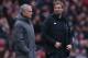 MANCHESTER, ENGLAND - MARCH 10: Jose Mourinho of Manchester United and Jurgen Klopp of Liverpool look on during the Premier League match between Manchester United and Liverpool at Old Trafford on March 10, 2018 in Manchester, England. (Photo by Laurence Griffiths/Getty Images)