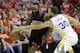 Houston Rockets guard James Harden (13) is pressured by Golden State Warriors guard Stephen Curry (30) during the second half of Game 1 of the NBA basketball Western Conference Finals, Monday, May 14, 2018, in Houston. (AP Photo/David J. Phillip)
