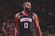 Houston Rockets guard James Harden (13) is pressured by Golden State Warriors guard Stephen Curry (30) during the second half of Game 1 of the NBA basketball Western Conference Finals, Monday, May 14, 2018, in Houston. (AP Photo/David J. Phillip)