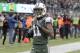 New York Jets wide receiver Robby Anderson (11) runs into the end zone while scoring on a pass from quarterback Josh McCown, not pictured, during the second half of an NFL football game against the Carolina Panthers, Sunday, Nov. 26, 2017, in East Rutherford, N.J. (AP Photo/Bill Kostroun)